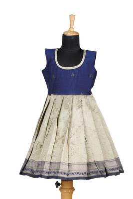 Blue banaras mughal pattu pavadai frocks for girls 1