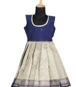 Blue banaras mughal pattu pavadai frocks for girls