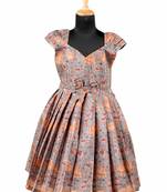 Girls grey kalamkari leaf pattu pavadai frocks