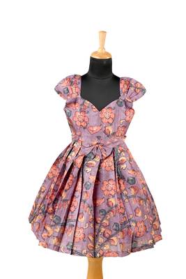 Girls lavender kalamkari leaf pattu pavadai frocks 1