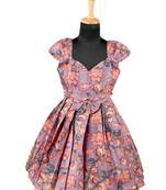 Girls lavender kalamkari leaf pattu pavadai frocks