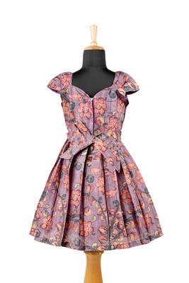 Girls lavender kalamkari leaf pattu pavadai frocks 2