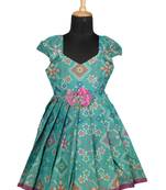 Girls teal green floral patola pattu pavadai frocks
