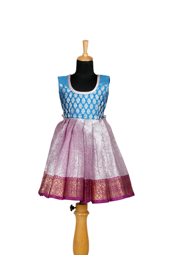 Girls lavender silver algae pattu pavadai frocks
