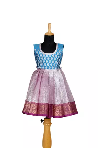 Girls lavender silver algae pattu pavadai frocks
