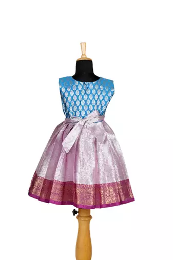 Girls lavender silver algae pattu pavadai frocks