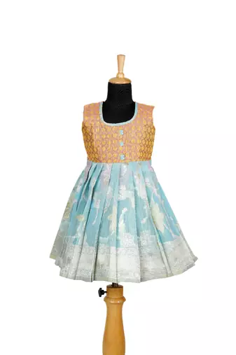 Girls blue turquoise pattu pavadai frocks