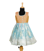 Girls blue turquoise pattu pavadai frocks