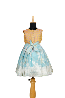 Girls blue turquoise pattu pavadai frocks 2