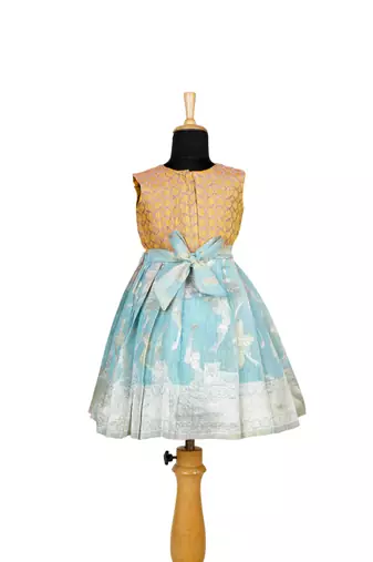 Girls blue turquoise pattu pavadai frocks