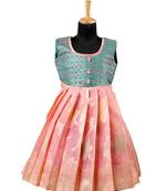 Girls peach turquoise baby pattu pavadai frocks