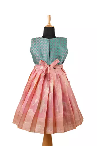 Girls peach turquoise baby pattu pavadai frocks