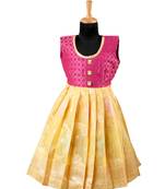 Girls yellow turquoise pattu pavadai frocks
