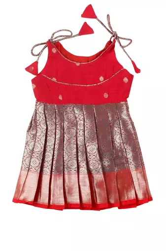 Red golden aster baby pattu pavadai frocks for girls