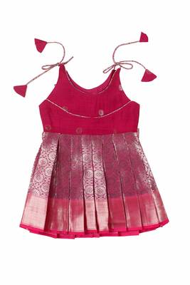 Pink golden aster baby pattu pavadai frocks for girls 1
