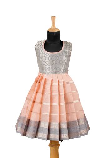 Peach floral lines baby pattu pavadai frockss