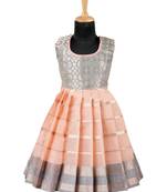Peach floral lines baby pattu pavadai frockss