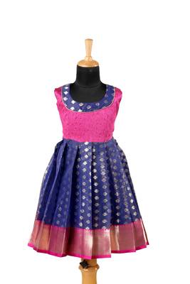 Girls navy blue sevandhi pattu pavadai frocks 1