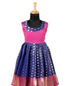 Girls navy blue sevandhi pattu pavadai frocks