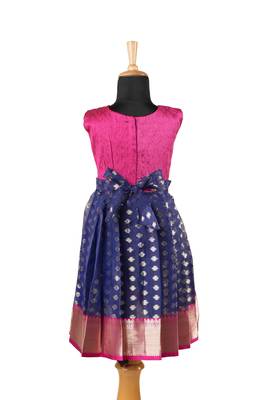 Girls navy blue sevandhi pattu pavadai frocks 2