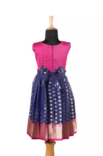 Girls navy blue sevandhi pattu pavadai frocks