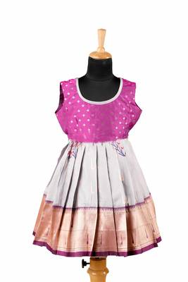 Girls grey rosella pattu pavadai frocks 1