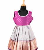 Girls grey rosella pattu pavadai frocks