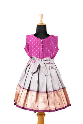 Girls grey rosella pattu pavadai frocks 2