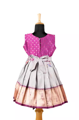 Girls grey rosella pattu pavadai frocks