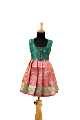 Girls peach lotus garden pattu pavadai frocks 1
