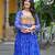 Blue faux georgette badhni print with kutchi patche work navratri gown