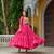 Pink faux georgette badhni print with kutchi patche work navratri gown