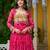 Pink faux georgette badhni print with kutchi patche work navratri gown