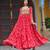 Red faux georgette badhni print with kutchi patche work navratri gown