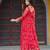 Red faux georgette badhni print with kutchi patche work navratri gown