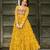 Yellow faux georgette badhni print with kutchi patche work navratri gown