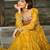 Yellow faux georgette badhni print with kutchi patche work navratri gown