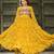 Yellow faux georgette badhni print with kutchi patche work navratri gown