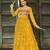Yellow faux georgette badhni print with kutchi patche work navratri gown