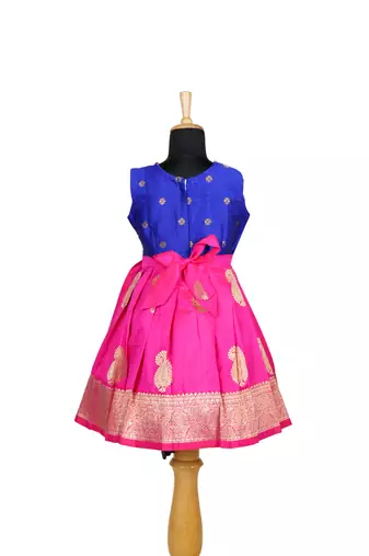 Girls pink royal mango pattu pavadai frocks