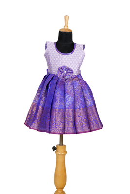 Girls magenta purple rose pattu pavadai frocks 1