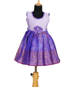 Girls magenta purple rose pattu pavadai frocks