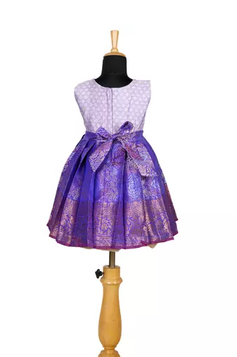 Girls magenta purple rose pattu pavadai frocks
