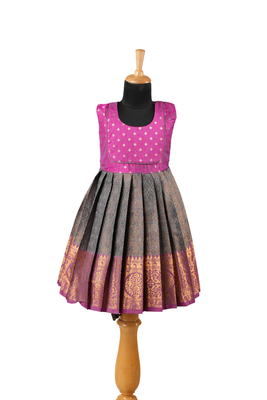 Girls grey senkandhal pattu pavadai frocks 1