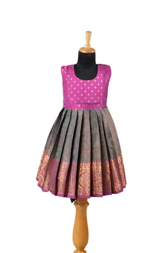 Girls grey senkandhal pattu pavadai frocks