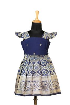 Girls navy blue kgf pattu pavadai frocks 1