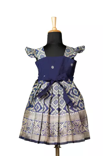 Girls navy blue kgf pattu pavadai frocks