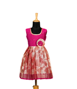 Girls pink silver poppy pattu pavadai frocks
