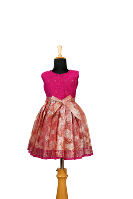 Girls pink silver poppy pattu pavadai frocks 2