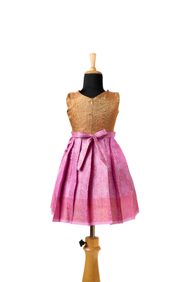 Pink silver honey comb baby pattu pavadai frocks 2